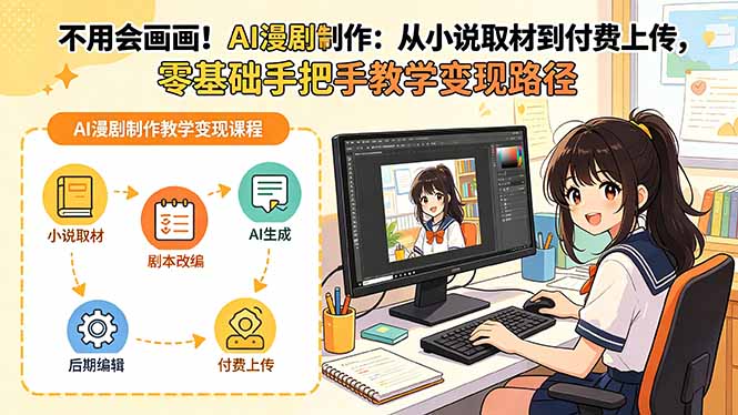 不用会画画!AI漫剧制作:从小说取材到付费上传,零基础手把手教学变现路径-好运多多