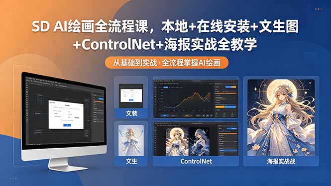 SD AI绘画全流程课,本地+在线安装+文生图+ControlNet+海报实战全教学-好运多多