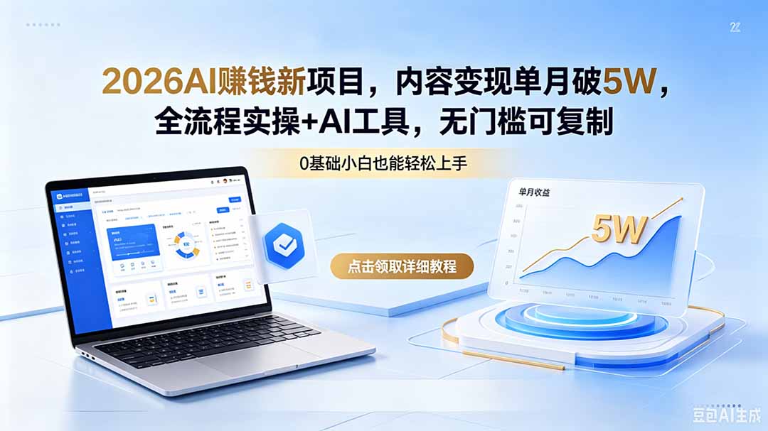 2026AI赚钱新项目,内容变现单月破5W,全流程实操+AI工具,无门槛可复制-好运多多