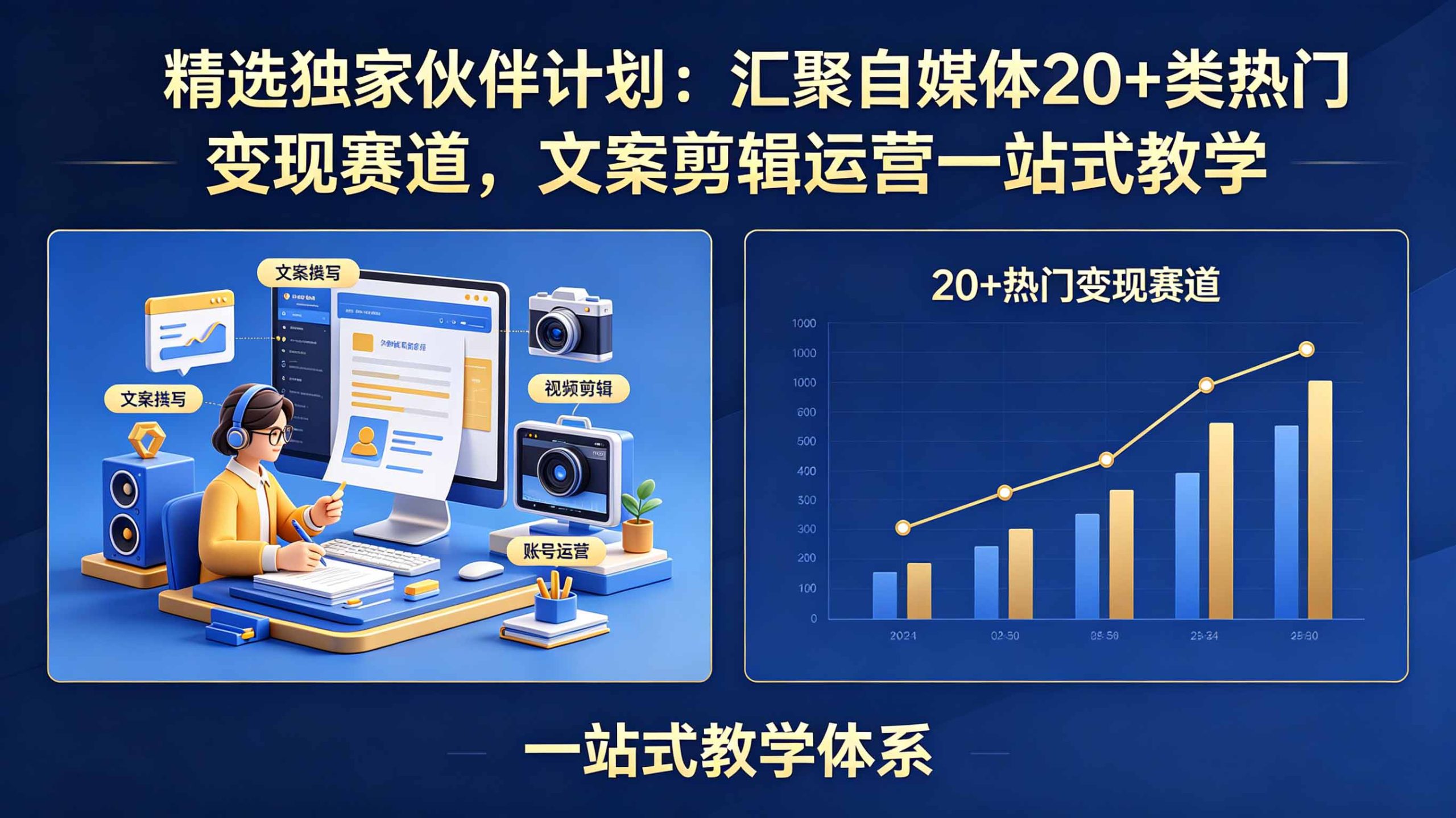 精选独家伙伴计划：汇聚自媒体20+类热门变现赛道，文案剪辑运营一站式教学-好运多多