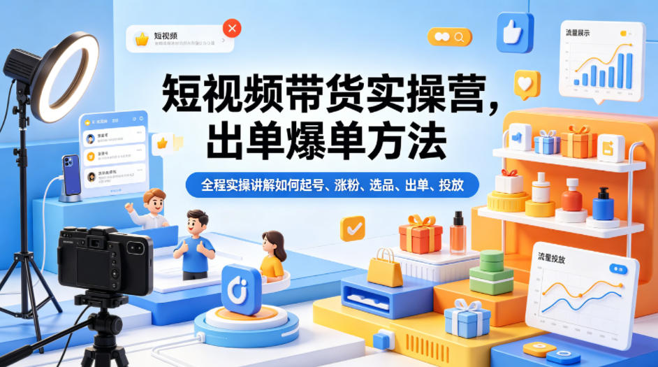 短视频带货实操营,出单爆单方法,全程实操讲解如何起号、涨粉、选品、出单、投放(更新0515)-好运多多