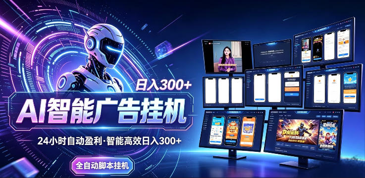 AI智能广告挂G项目,无需人工,单机稳定日入200+,可矩阵放大,24小时不间断刷广告賺收益【揭秘】-好运多多