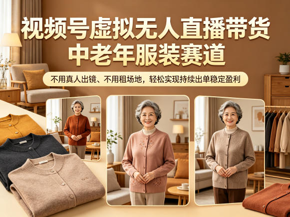 视频号虚拟无人直播带货中老年服装赛道,不用真人出镜、不用租场地,轻松实现持续出单稳定盈利-好运多多