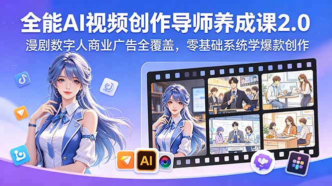 全能AI视频创作导师养成课2.0,漫剧数字人商业广告全覆盖,零基础系统学爆款创作-好运多多