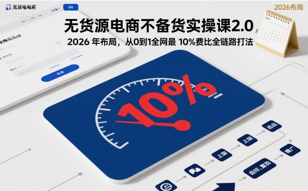 无货源电商不备货实操课2.0，2026年布局，从0到1全网最低10%费比全链路打法【更新26年5月19日】-好运多多