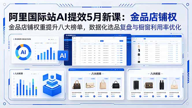 阿里国际站AI提效5月新课:金品店铺权重提升八大榜单,数据化选品复盘与橱窗利用率优化-好运多多