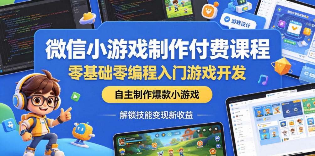 微信小游戏制作付费课程,零基础零编程入门游戏开发,自主制作爆款小游戏,解锁技能变现新收益-好运多多