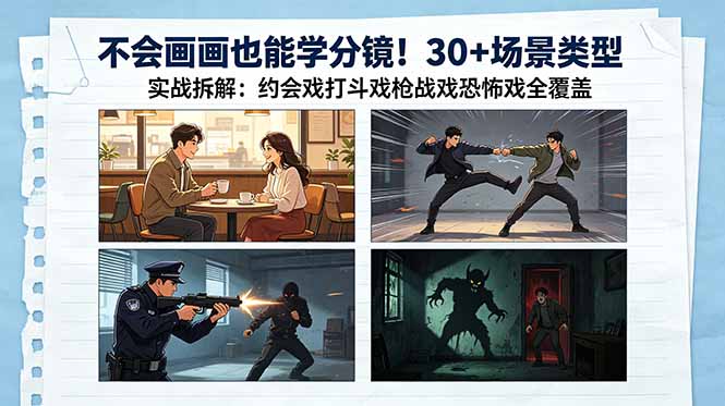 不会画画也能学分镜!30+场景类型实战拆解:约会戏打斗戏枪战戏恐怖戏全覆盖-好运多多