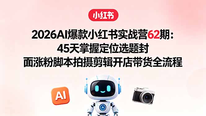 2026AI爆款小红书实战营62期:45天掌握定位选题封面涨粉脚本拍摄剪辑开店带货全流程-好运多多