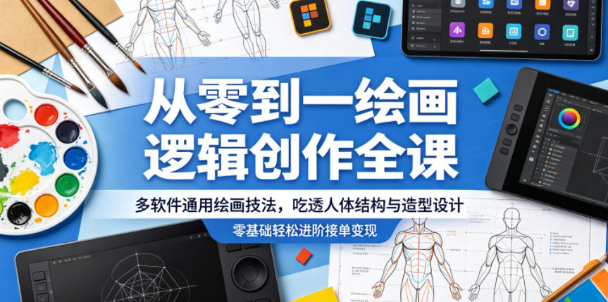 从零到一绘画逻辑创作全课,多软件通用绘画技法,吃透人体结构与造型设计,零基础轻松进阶接单变现-好运多多