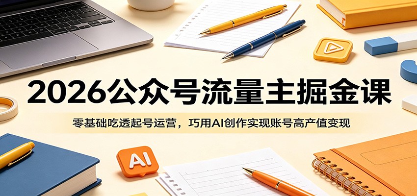 2026公众号流量主掘金课：零基础吃透起号运营，巧用AI创作实现账号高产值变现-好运多多