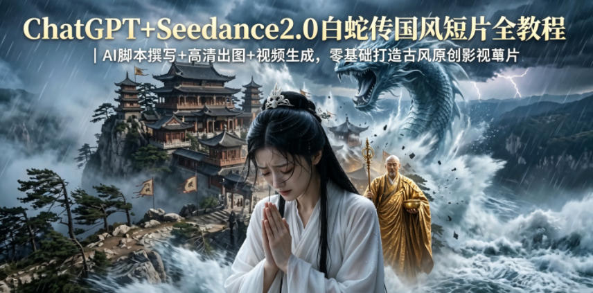 ChatGPT+Seedance2.0白蛇传国风短片全教程｜AI脚本撰写+高清出图+视频生成，零基础打造古风原创影视短片-好运多多