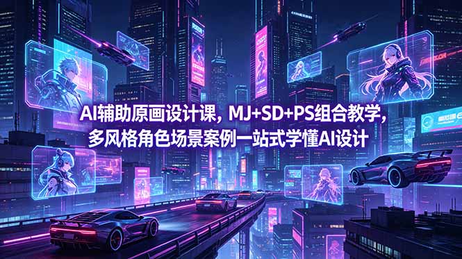 AI辅助原画设计课，MJ+SD+PS组合教学，多风格角色场景案例一站式学懂AI设计-好运多多