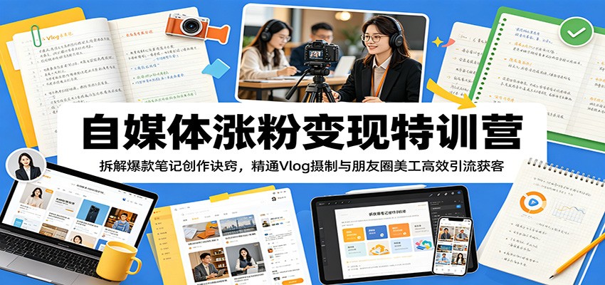 自媒体涨粉变现特训营：拆解爆款笔记创作诀窍，精通Vlog摄制与朋友圈美工高效引流获客-好运多多
