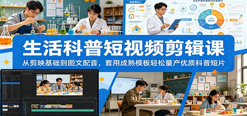 生活科普短视频剪辑课：从剪映基础到图文配音，套用成熟模板轻松量产优质科普短片-好运多多