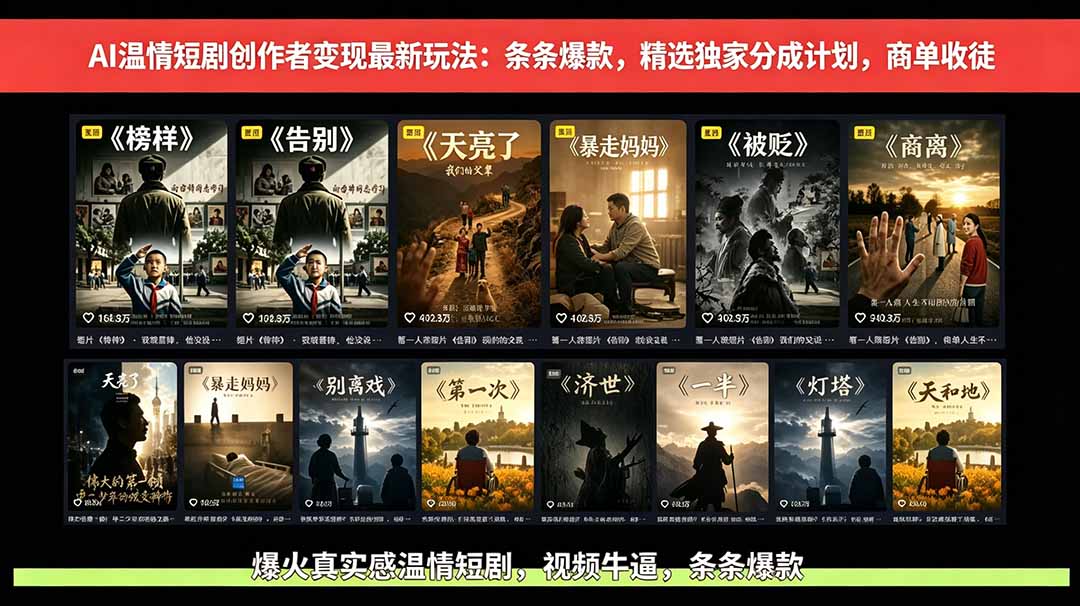AI温情短剧创作者变现最新玩法:视频牛逼,条条爆款,精选独家分成计划,商单收徒-好运多多