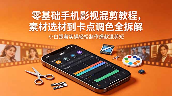 零基础手机影视混剪教程,素材选材到卡点调色全拆解,小白跟着实操轻松制作爆款混剪短片-好运多多