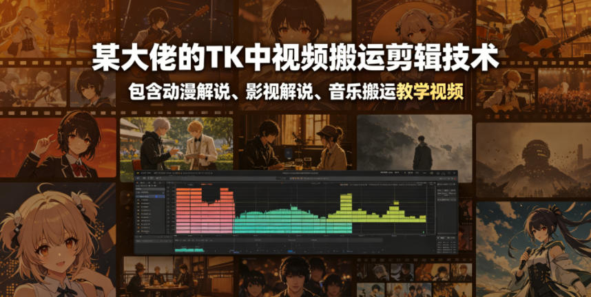 某大佬的TK中视频搬运剪辑技术,包含动漫解说、影视解说、音乐搬运教学视频-好运多多