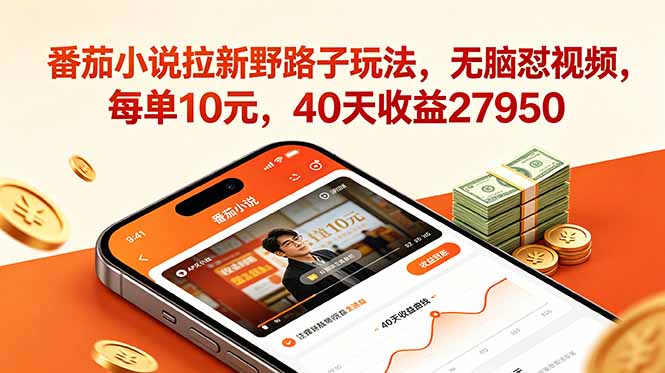 番茄小说拉新野路子玩法,无脑怼视频,每单10元,40天收益27950-好运多多