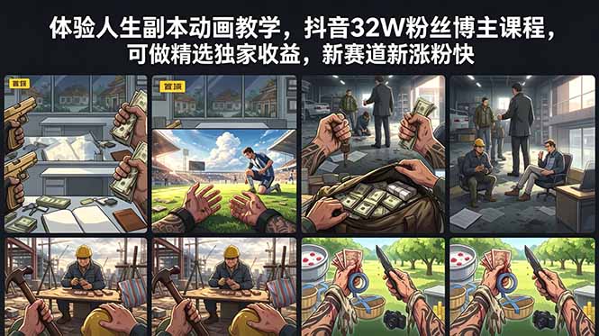 体验人生副本动画教学, 抖音32W粉丝博主课程,可做精选独家收益,新赛道新涨粉快-好运多多