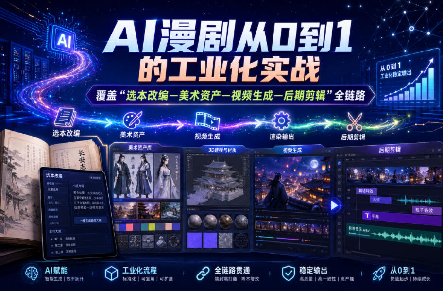 AI漫剧从0到1的工业化实战,覆盖“选本改编—美术资产—视频生成—后期剪辑”全链路(更新6月)-好运多多