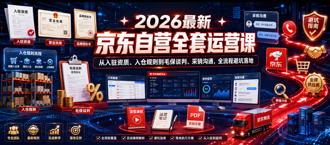 2026最新京东自营全套运营课,从入驻资质、入仓规则到毛保谈判、采销沟通,全流程避坑落地-好运多多