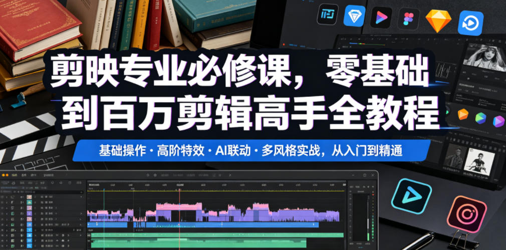 剪映专业必修课,零基础到百万剪辑高手全教程,基础操作・高阶特效・AI联动・多风格实战,从入门到精通-好运多多