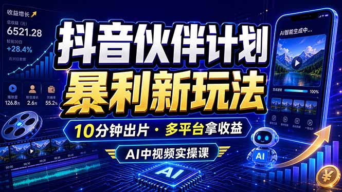 抖音伙伴计划最新玩法,无需配音剪辑,10分钟出一条原创视频,轻松日入三位数-好运多多