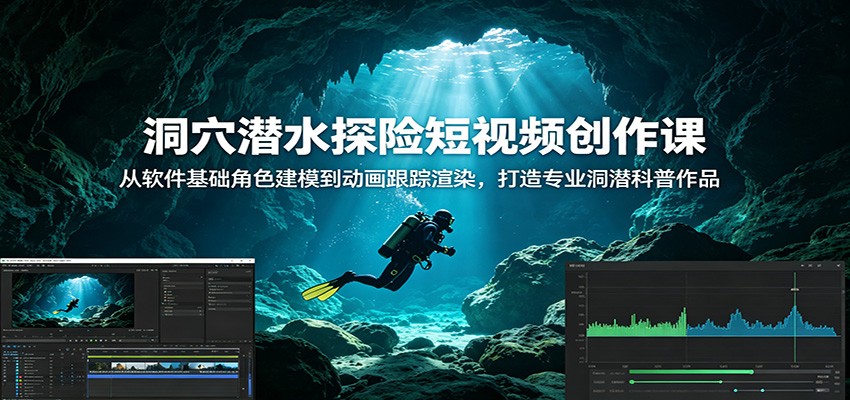 洞穴潜水探险短视频创作课：从软件基础角色建模到动画跟踪渲染，打造专业洞潜科普作品-好运多多