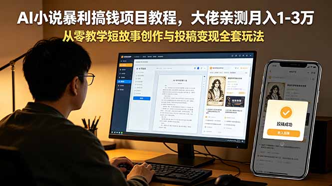 AI小说暴利搞钱项目教程，大佬亲测月入1-3万，从零教学短故事创作与投稿变现全套玩法-好运多多