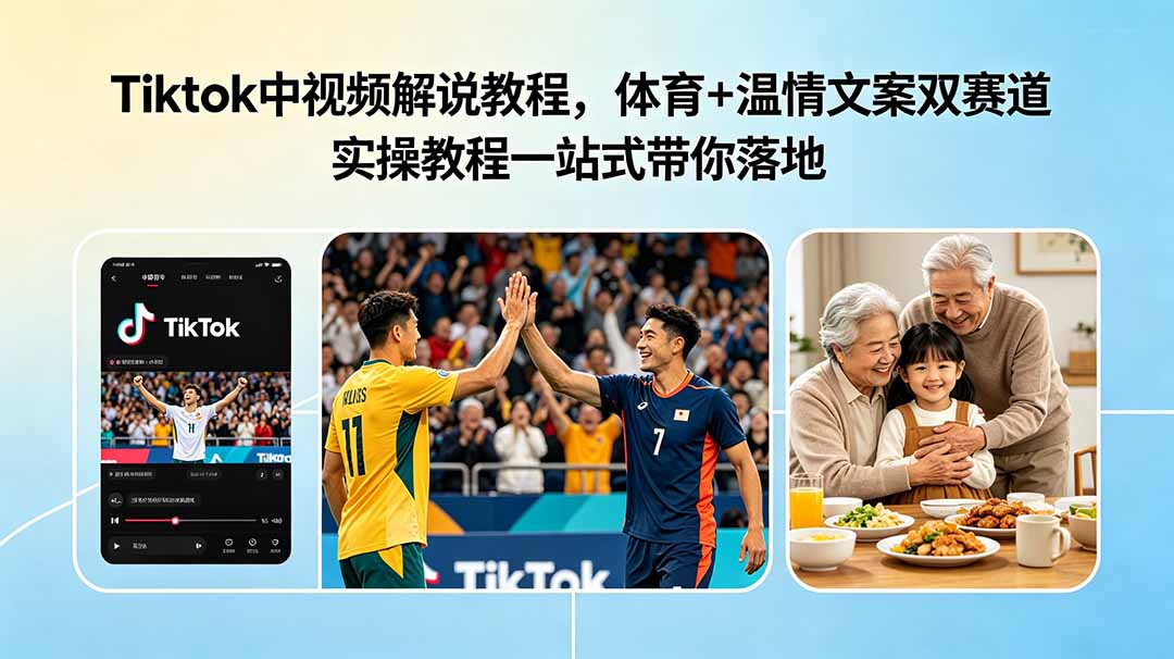 Tiktok中视频解说教程，体育+温情文案双赛道实操教程一站式带你落地-好运多多