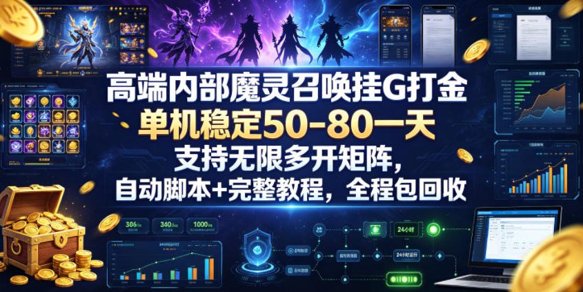 高端内部魔灵召唤挂G打金，单机稳定50-80一天，支持无限多开矩阵，自动脚本+完整教程，全程包回收【揭秘】-好运多多