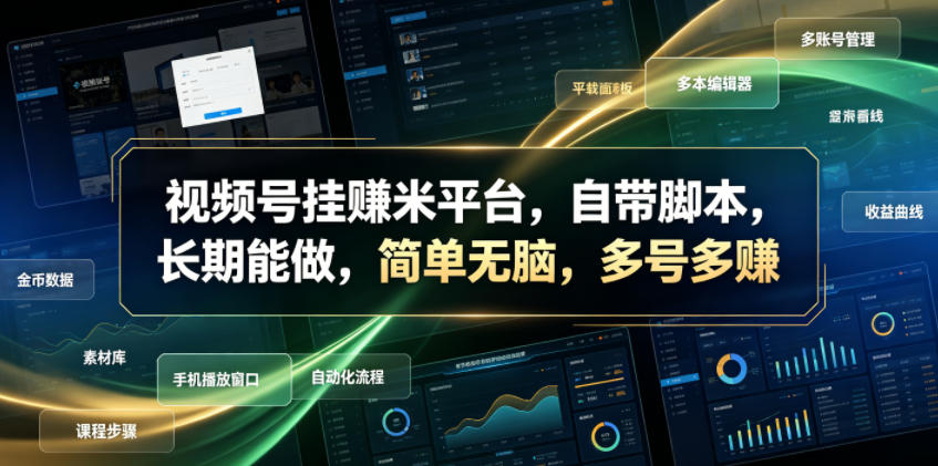 视频号挂賺米平台，自带脚本，长期能做，简单无脑，多号多賺【揭秘】-好运多多