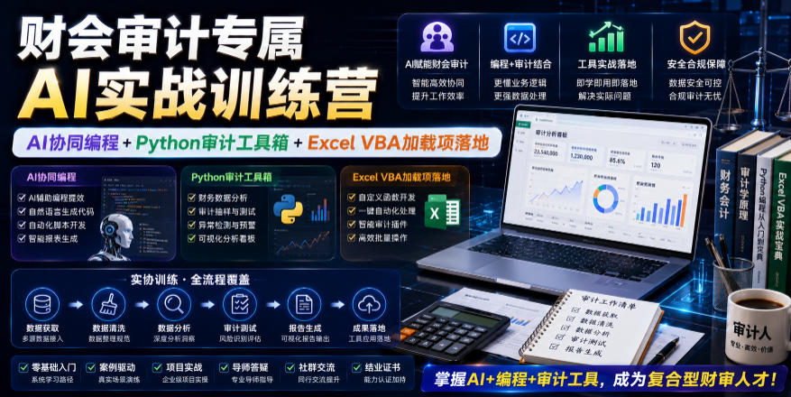 财会审计专属AI实战训练营｜AI协同编程+Python审计工具箱+Excel VBA加载项落地-好运多多