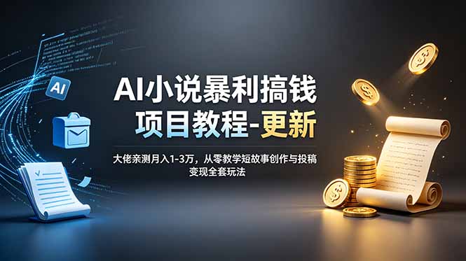 AI小说暴利搞钱项目教程-更新，大佬亲测月入1-3万，从零教学短故事创作与投稿变现全套玩法-好运多多