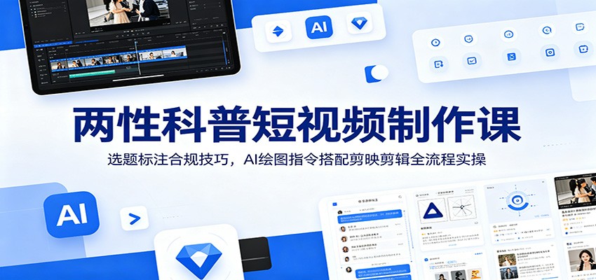 两性科普短视频制作课：选题标注合规技巧，AI绘图指令搭配剪映剪辑全流程实操-好运多多