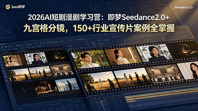 2026AI短剧漫剧学习营：即梦Seedance2.0+九宫格分镜，150+行业宣传片案例全掌握-好运多多