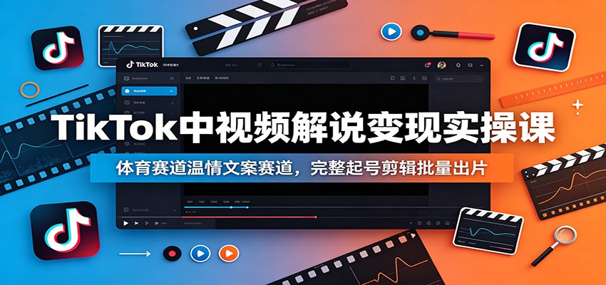 TikTok中视频解说变现实操课：体育赛道温情文案赛道，完整起号剪辑批量出片-好运多多