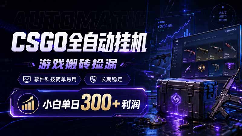 CSGO全自动挂机，游戏搬砖捡漏，软件科技简单易用，长期稳定，小白单日300+利润-好运多多