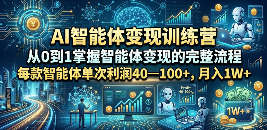 AI智能体变现训练营，从0到1掌握智能体变现的完整流程，每款智能体单次利润40—100+，月入1W+-好运多多