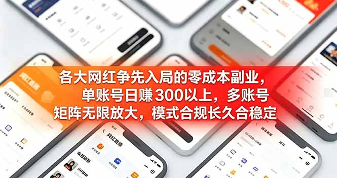 各大网红争先入局的零成本副业，单账号日赚 300 以上，多号矩阵可放大，模式合规长久稳定！-好运多多