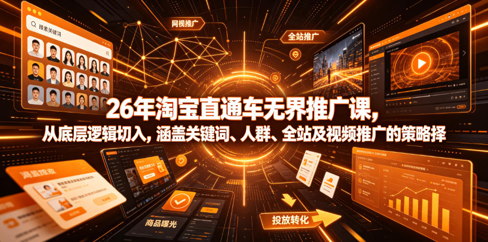 26年淘宝直通车无界推广课，从底层逻辑切入，涵盖关键词、人群、全站及视频推广的策略选择-好运多多