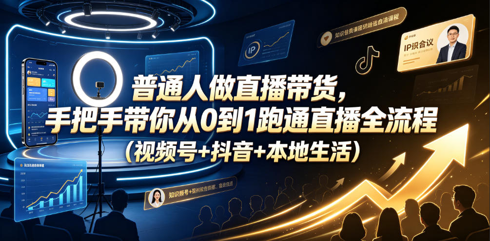 普通人做直播带货，手把手带你从0到1跑通直播全流程(视频号+抖音+本地生活)-好运多多