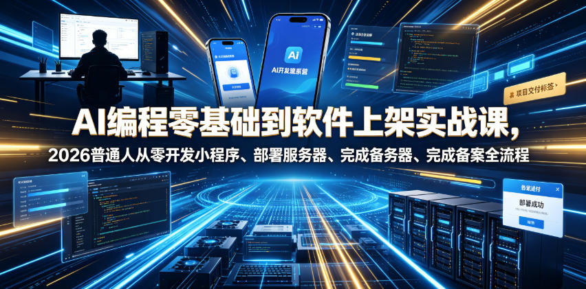AI编程零基础到软件上架实战课，2026普通人从零开发小程序、部署服务器、完成备案全流程项目落地教程-好运多多