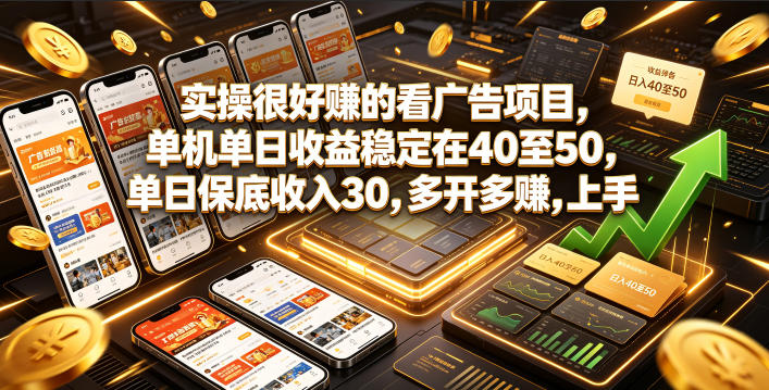 实操很好賺的看广告项目，单机单日收益稳定在40至50，单日保底收入30，多开多賺，上手就能变现【揭秘】-好运多多