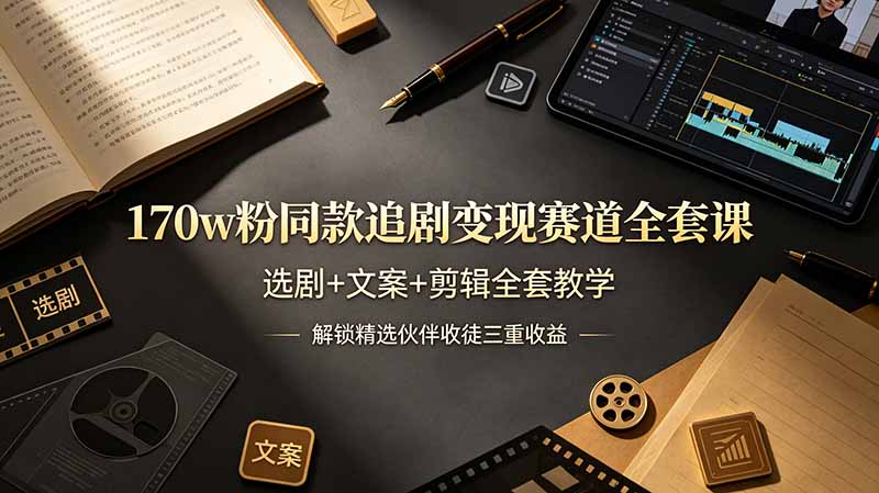 170w粉博主同款追剧变现赛道全套课，选剧+文案+剪辑全套教学，解锁精选伙伴收徒三重收益-好运多多