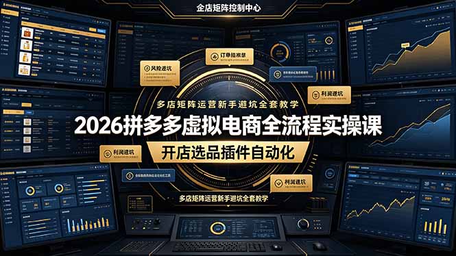 2026拼多多虚拟电商全流程实操课，开店选品插件自动化，多店矩阵运营新手避坑全套教学-好运多多
