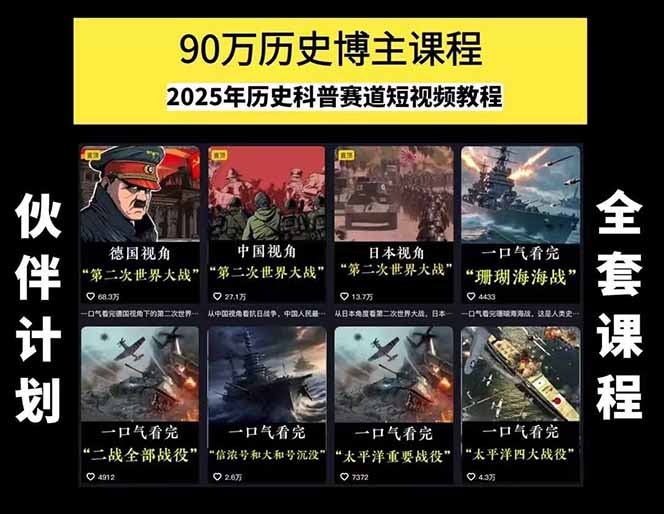 图片[1]-历史短视频赛道变现课，百集素材库应用，文案剪辑技巧，账号运营全案-好运多多